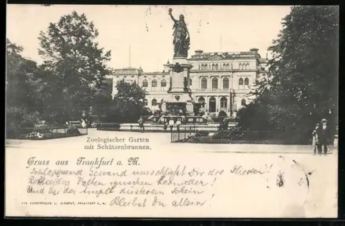 AK Frankfurt a. M., Zoologischer Garten und Schützenbrunnen