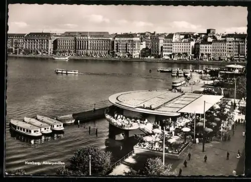 AK Hamburg, Alsterpavillon aus der Vogelschau