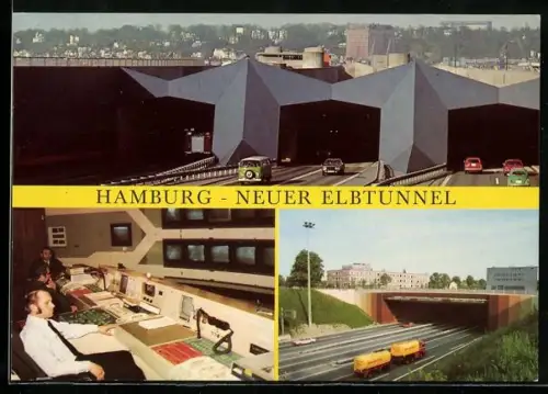 AK Hamburg, Neuer Elbtunnel mit Autos, Kontrollraum