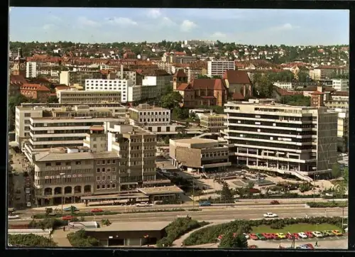 AK Pforzheim, Blick vom Stadtkirchenturm, Bezirksamt, Schloss und Stiftskirche St. Michael, Neues Rathaus