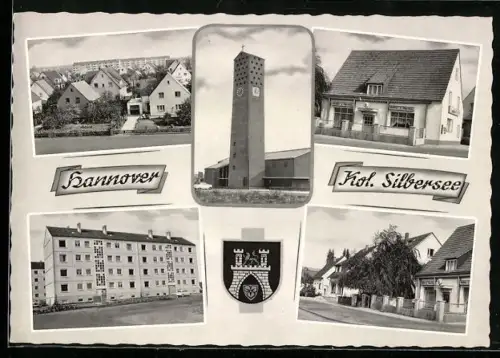 AK Hannover, Kolonie Silbersee mit Geschäft und Kirche