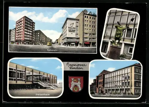 AK Hannover-Linden, Falkenstrasse, Freizeitheim, Marktplatz