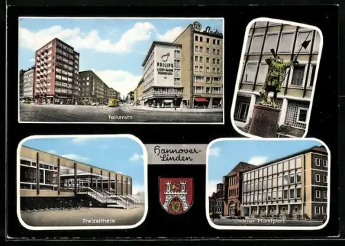 AK Hannover-Linden, Falkenstrasse, Freizeithaim und Lindener Marktplatz
