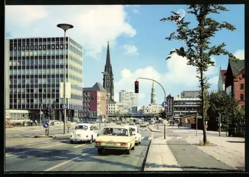 AK Hamburg, Ost-West-Strasse mit Autos