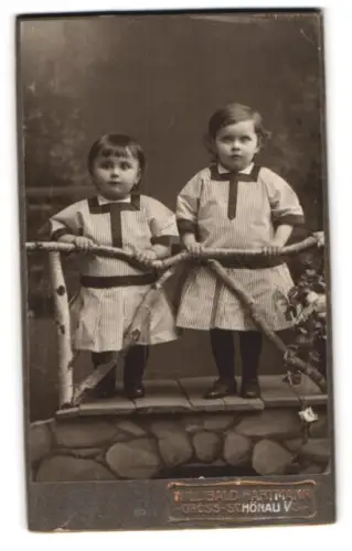 Fotografie Willibald Hartmann, Gross Schönau, zwei Kinder auf Podest