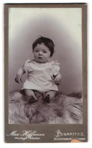 Fotografie Max Hofmann, Pulsnitz, Bischofswerdaer Strasse, Kleinkind auf Fell