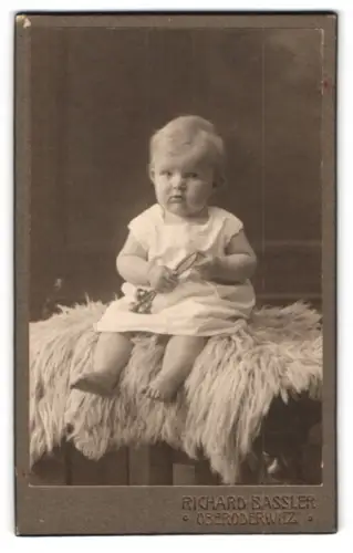Fotografie Richard Bassler, Oberoderwitz, Sitzendes Kleinkind auf Pelz