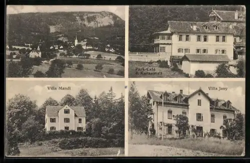 AK Radegund am Schöckel, Wasserheilanstalt, Park-Cafe der Kuranstalt, Hotel Villa Mandl, Hotel Villa Jany