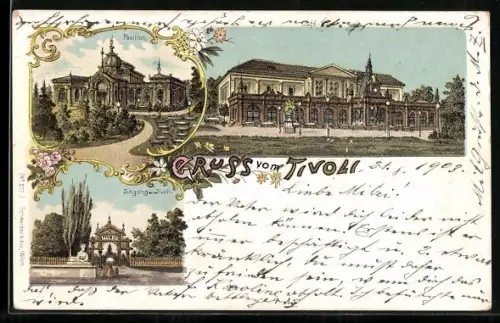 Lithographie Wien, Tivoli, Pavillon, Cafe-Salon, Eingang