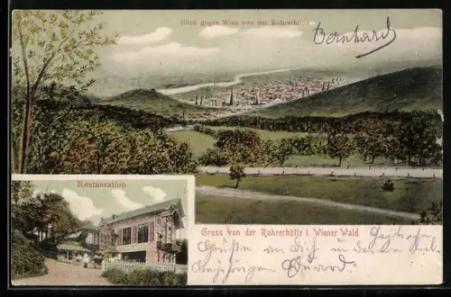 AK Wien-Wienerwald, Restaurant Rohrerhütte, Blick zur Stadt