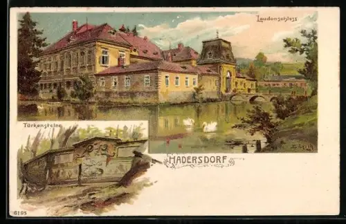 Lithographie Wien-Hadersdorf, Laudonschloss, Türkensteine