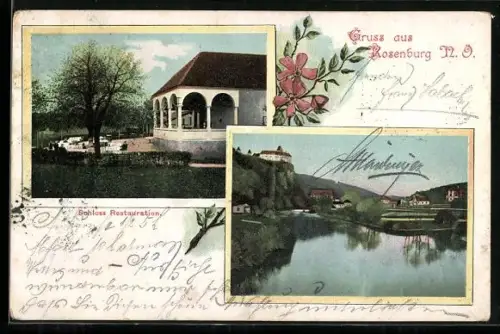 AK Rosenburg /N. Ö., Schloss-Restaurant, Panorama