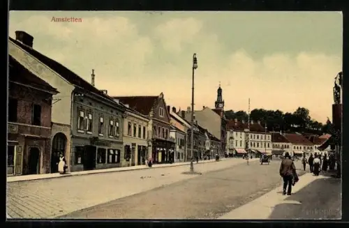 AK Amstetten, Strassenpartie mit Geschäften