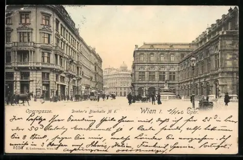 AK Wien, Gasthaus Bierhalle Dreher und Oper in der Operngasse