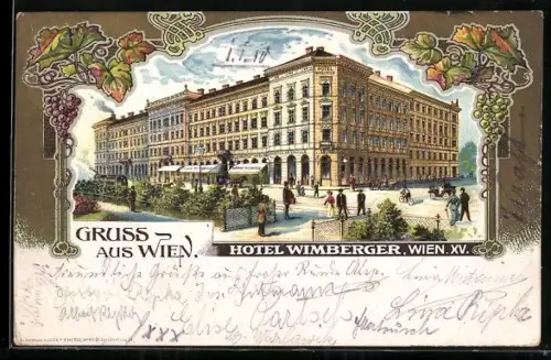 Lithographie Wien, Darstellung vom Hotel Wimberger
