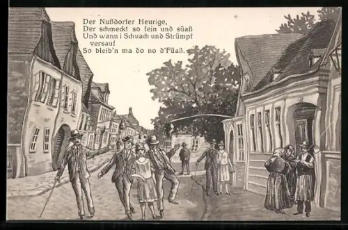 AK Wien XIX, Nussdorf, Strassenpartie aus der Sicht eines Betrunkenen