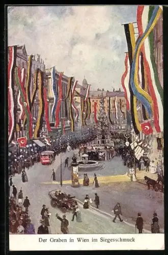 Künstler-AK Rotes Kreuz Nr. 265: Wien, Graben im Siegesschmuck, Türkische Fahne