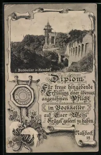 AK Wien, Nussdorf, Gasthaus Bockkeller an Befestigungsmauer