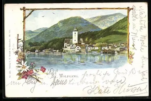 AK St. Wolfgang, Uferpartie, Alpenblumen