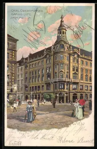 Lithographie Wien, Grand Cafe Casa Piccola von Carl Obertimpfler, Mariahilfer Strasse