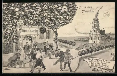 Künstler-AK Sievering, Cafe zum Mariazellerwirt in der Kaasgrabengasse 39 bei Mondschein