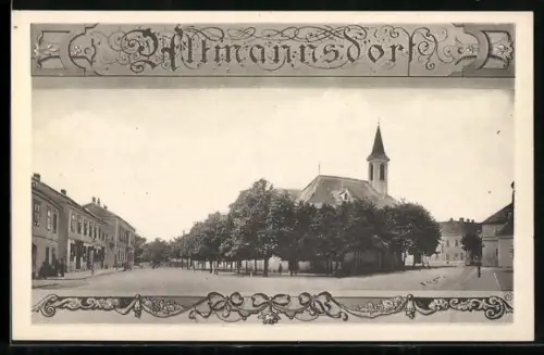 AK Wien-Altmannsdorf, Strassenpartie mit Kirche