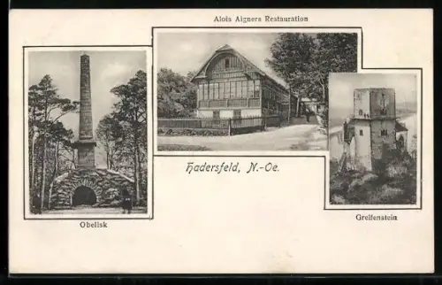 AK Hadersfeld, Alois Aigners Restauration, Schloss, Obelisk