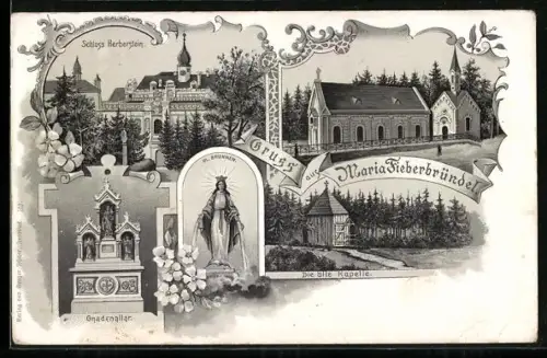 Lithographie Kaibing, Maria Fieberbründl, Gandenalter, Schloss Herberstein, Die alte Kapelle