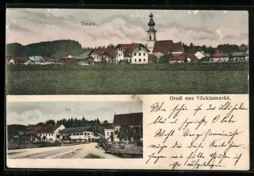 AK Vöcklamarkt, Totalansicht mit Kirche, Au
