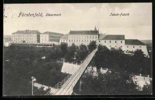 AK Fürstenfeld /Steiermark, Tabak-Fabrik mit Brücke