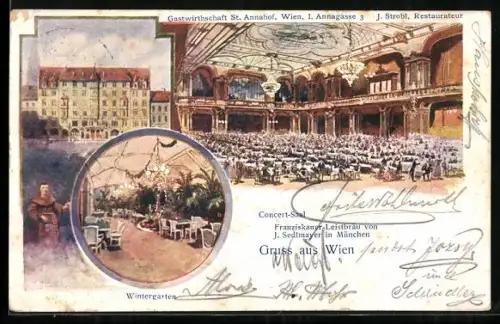 Künstler-AK Wien, Gasthof St. Annahof, Annagasse 3, Concert-Saal