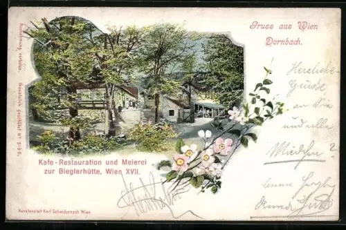 AK Wien, Dornbach, Restauration und Meierei zur Bieglerhütte