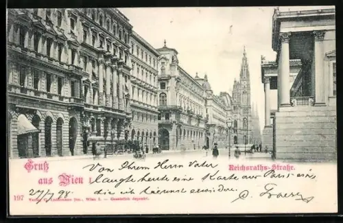 AK Wien, Reichsraths-Strasse mit Passanten