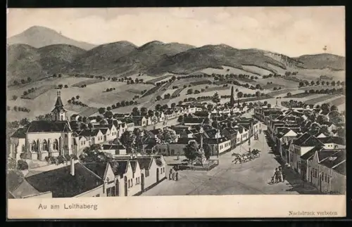 AK Au am Leithaberg, Teilansicht mit Denkmal und Kirche