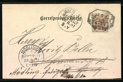 AK Mödling, Ruine, Kirche, Denkmal und Panorama