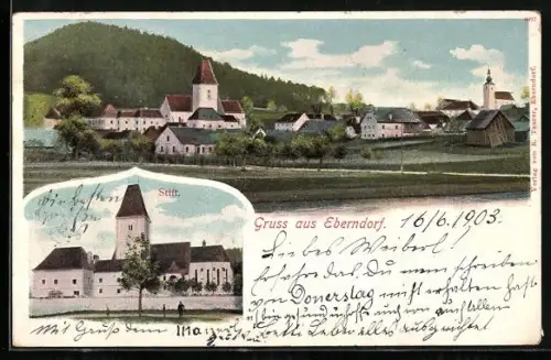 AK Eberndorf, Stift, Panorama mit Kirche