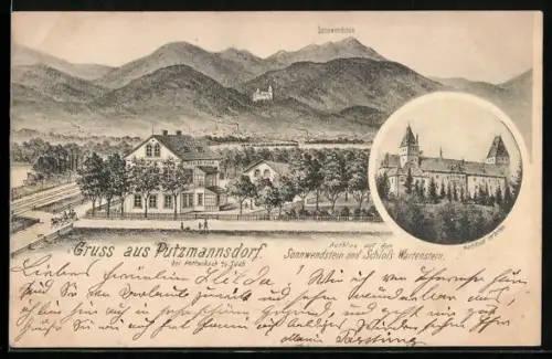 AK Putzmannsdorf bei Pottschach, Gasthaus Pichler-Villa, Sonnwendstein und Schloss Wartenstein
