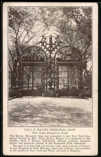 AK New York, NY, Paul J. Rainey Memorial Gate in the Zoological Park