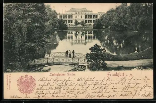 AK Frankfurt a. M., Partie im Zoologischen Garten mit Blick aufs Gesellschaftshaus