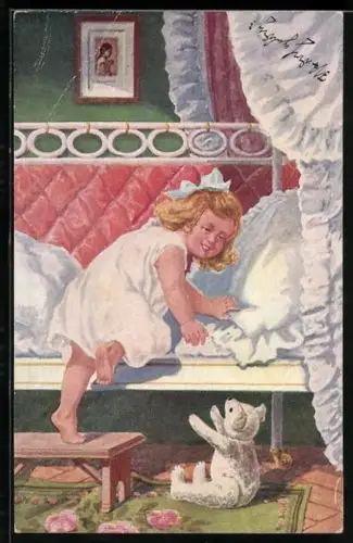 AK Teddy schaut erwartungsvoll zu einem Mädchen
