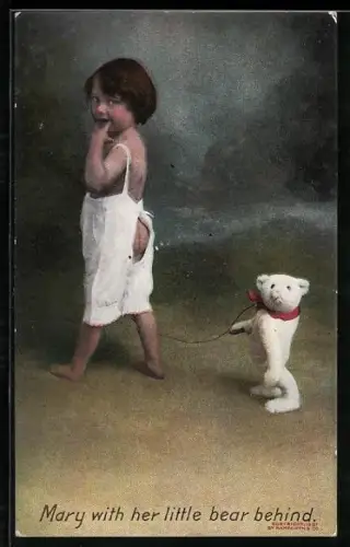 AK Kleinkind mit ihrem Teddy an der Leine