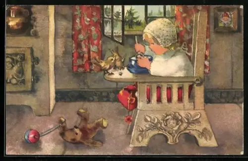 Künstler-AK Milli Weber: kleines Mädchen beim Essen