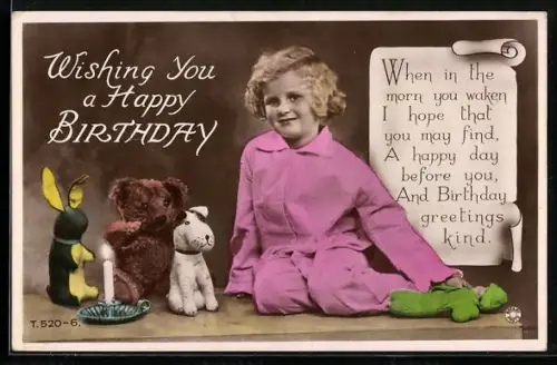 AK Kleines Kind mit Teddy und anderen Kuscheltieren