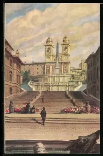 Künstler-AK Roma, Trinità dei Monti