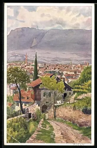 Künstler-AK J.Marschall: Bozen, Ortsansicht gegen die Mendel