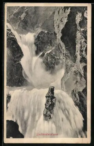 AK St. Johann im Pongau, Liechtensteinklamm, Blick auf den Wasserfall