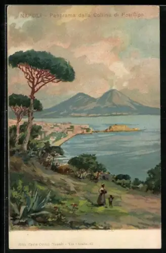 Künstler-AK Napoli, Panorama dalla Collina id Posillipo