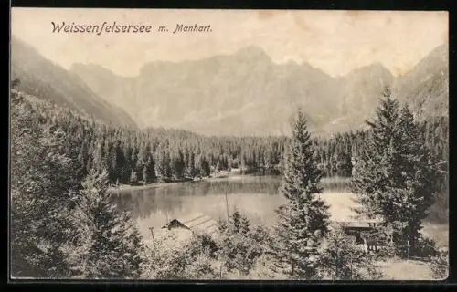 AK Tarvis, Weissenfelsersee, Uferpartie mit Manhart