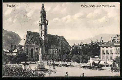 AK Bozen, Waltherplatz und Pfarrkirche