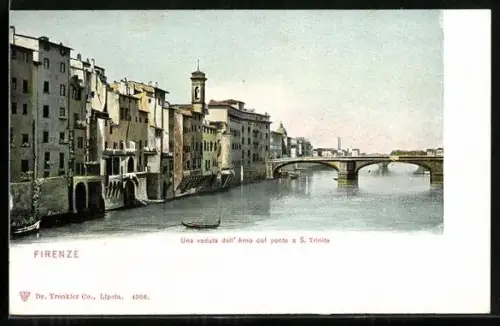 AK Firenze, Una veduta dell` Arno col ponte a S. Trinita